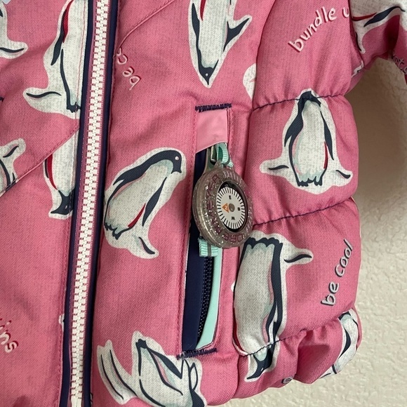 Obermeyer Little Girls Cakewalk Insulated Ski Jacket XS 1yr Pink Penguins - Picture 5 of 12